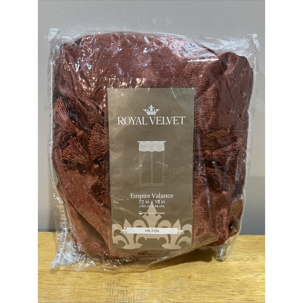 Royal Velvet Empire Valance Hilton Red Copper 72x18" Fringe Beads Burnt Henna